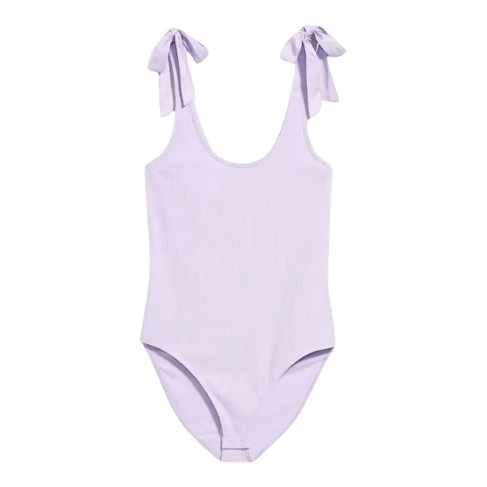 Old Navy Women Fitted Tie-Strap Tank Top Bodysuit Lavender Ribbed Plus Size XXL